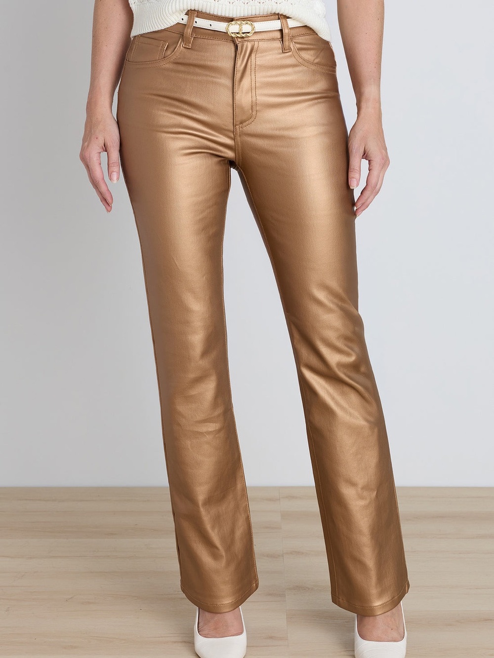 The Noli Shop — Metallic Bronze Straight-Leg Women's Jeans